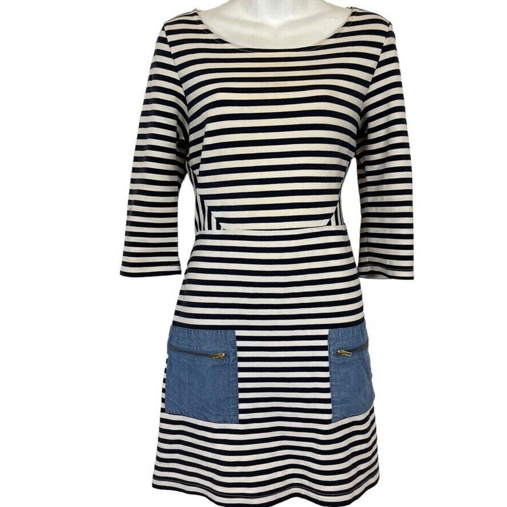 Tabitha Womens Striped Knit 3/4 Sleeve Stretch Cotton Dress Pockets Mini sz 6